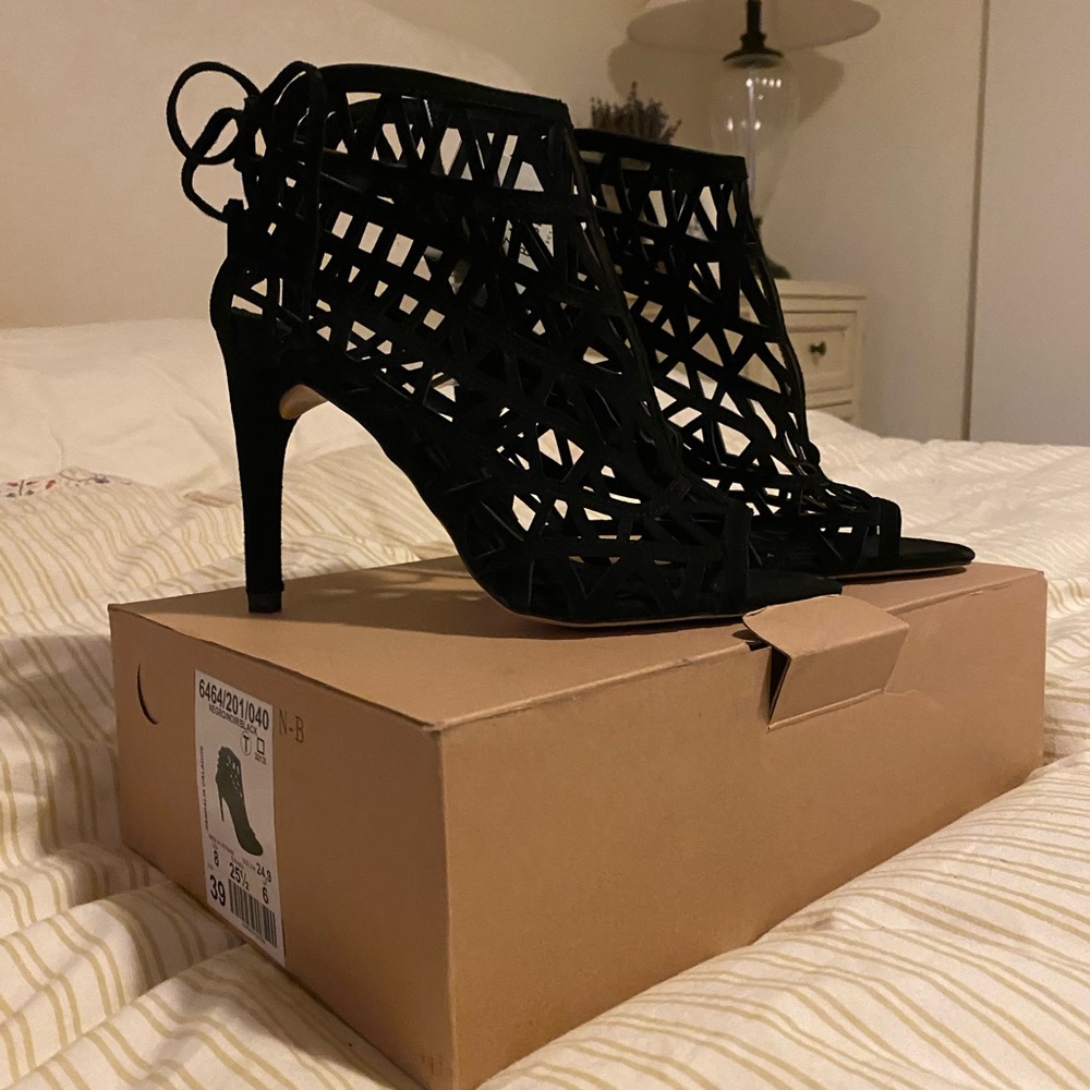 NWT ZARA black suede heeled sandal sz 39